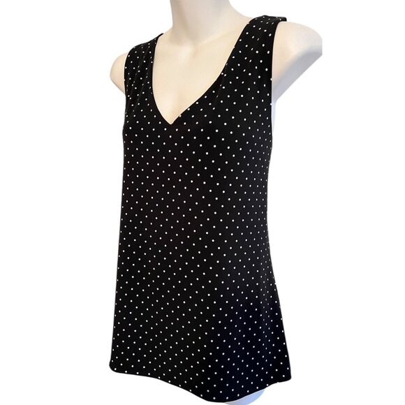 Reversible Tank Shell Top Black and White Polkadot & Black V-Neck Sleeveless Lg - Picture 3 of 9